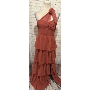 Lulus Elevated Vision Tiered Maxi One Shoulder Cocktail Dress Size XL